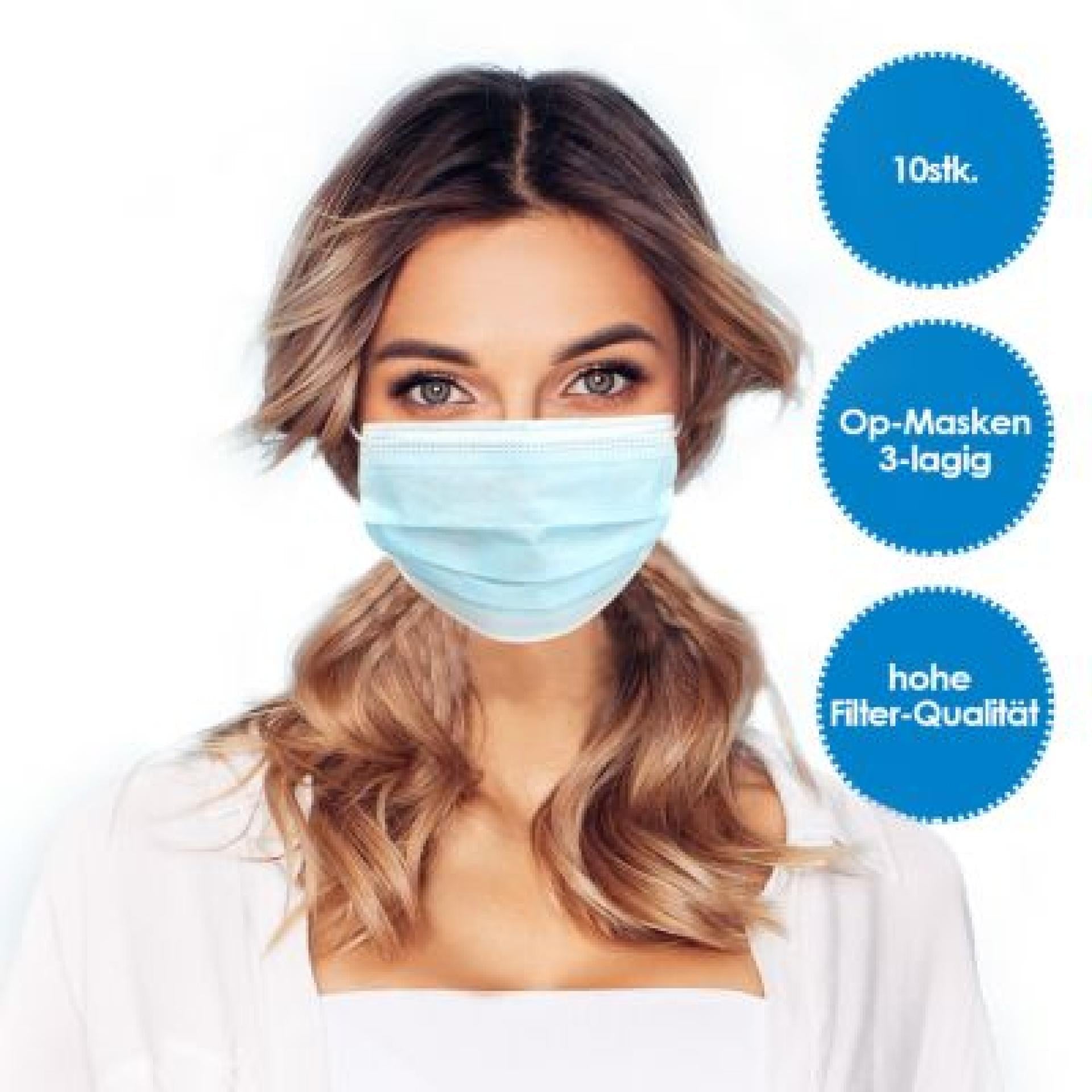 Masque facial 3 plis bleu 10 pièces